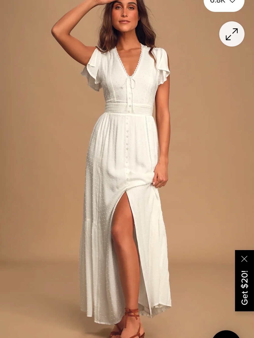 Lulu's White Swiss Dot Maxi Dress with Smocked Waist